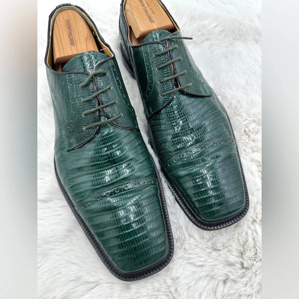Vintage Exotic Green Teju Lizard David Eden Mens 10 Emerald‎ Dress Shoes Oxfords
